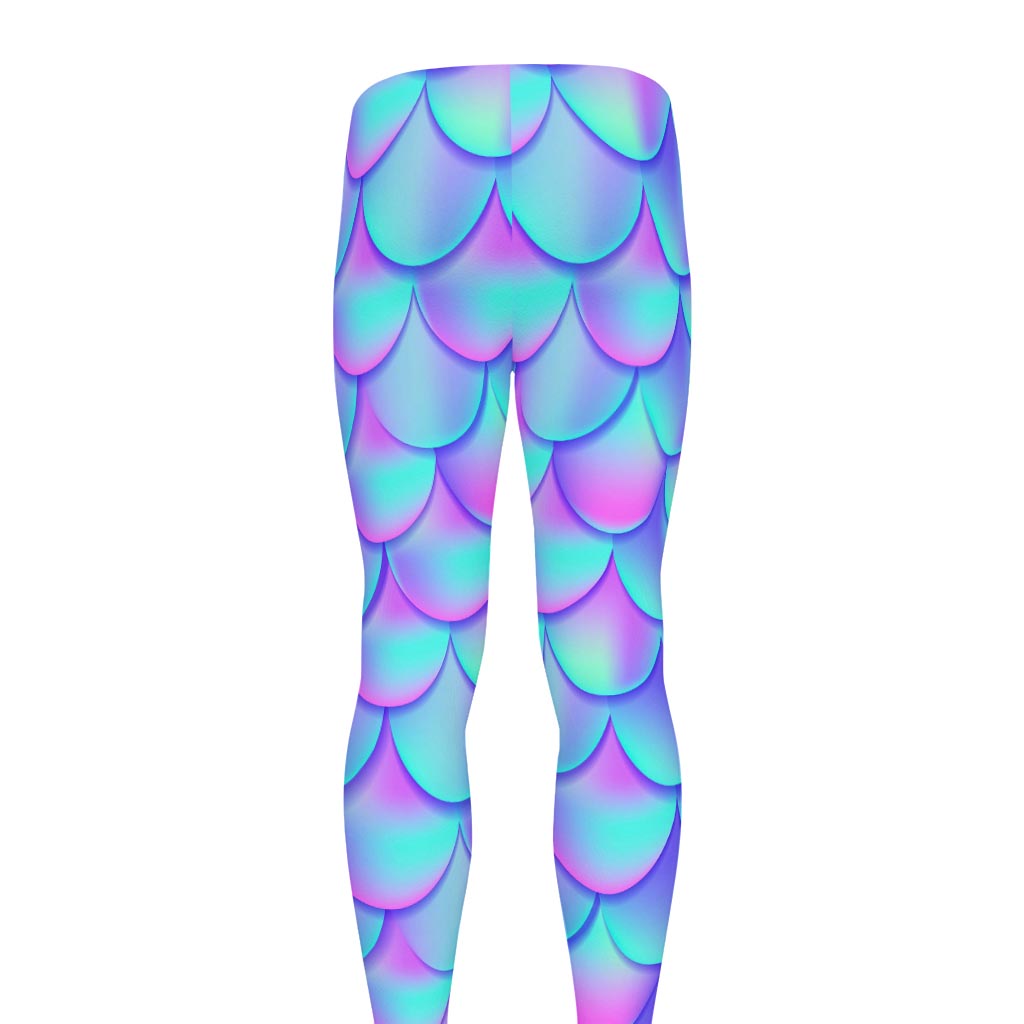 Teal Purple Mermaid Scales Pattern Print Men's leggings