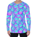 Teal Purple Mermaid Scales Pattern Print Men's Long Sleeve T-Shirt
