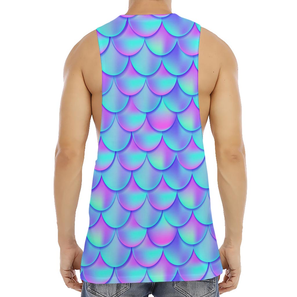 Teal Purple Mermaid Scales Pattern Print Men's Muscle Tank Top