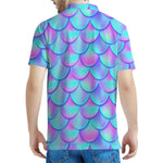 Teal Purple Mermaid Scales Pattern Print Men's Polo Shirt