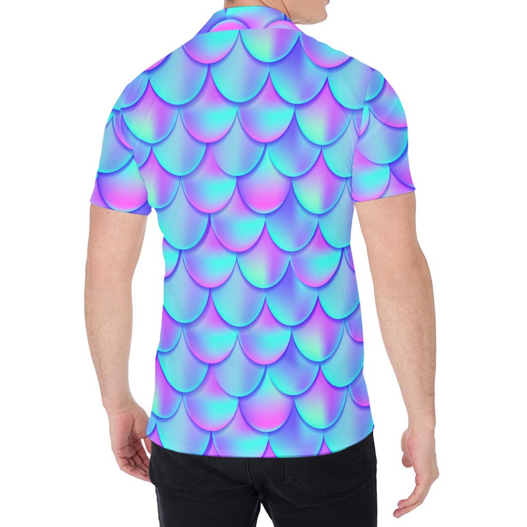 Teal Purple Mermaid Scales Pattern Print Men's Shirt