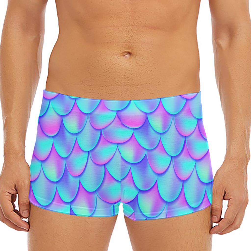 Teal Purple Mermaid Scales Pattern Print Men's Short Boxer Briefs