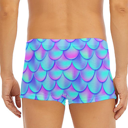 Teal Purple Mermaid Scales Pattern Print Men's Short Boxer Briefs
