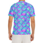 Teal Purple Mermaid Scales Pattern Print Men's Short Sleeve Rash Guard