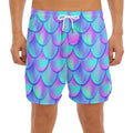 Teal Purple Mermaid Scales Pattern Print Men's Split Running Shorts