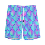 Teal Purple Mermaid Scales Pattern Print Men's Sports Shorts