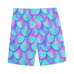 Teal Purple Mermaid Scales Pattern Print Men's Sports Shorts
