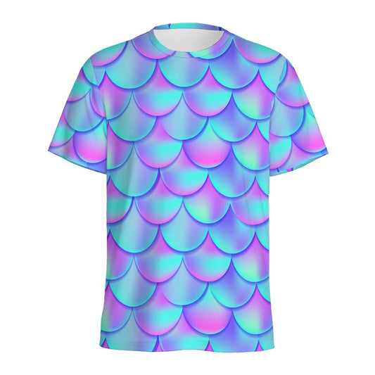 Teal Purple Mermaid Scales Pattern Print Men's Sports T-Shirt