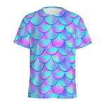 Teal Purple Mermaid Scales Pattern Print Men's Sports T-Shirt