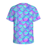 Teal Purple Mermaid Scales Pattern Print Men's Sports T-Shirt