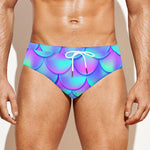 Teal Purple Mermaid Scales Pattern Print Men's Swim Briefs
