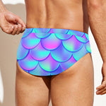 Teal Purple Mermaid Scales Pattern Print Men's Swim Briefs
