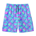 Teal Purple Mermaid Scales Pattern Print Men's Swim Trunks