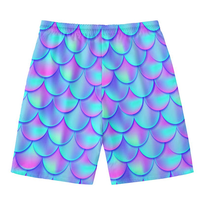 Teal Purple Mermaid Scales Pattern Print Men's Swim Trunks