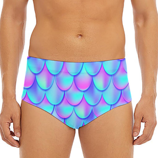 Teal Purple Mermaid Scales Pattern Print Men's Triangle Swim Briefs