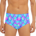 Teal Purple Mermaid Scales Pattern Print Men's Triangle Swim Briefs