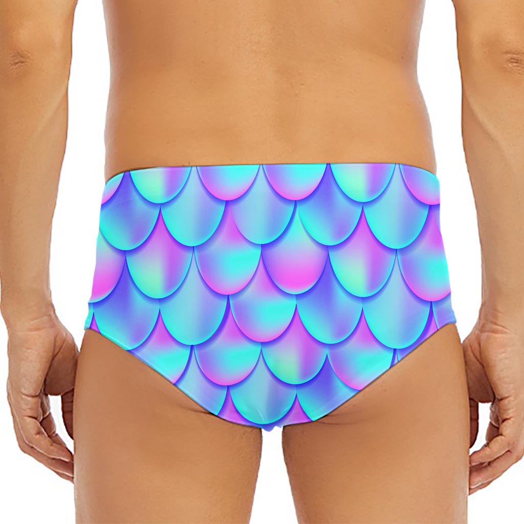 Teal Purple Mermaid Scales Pattern Print Men's Triangle Swim Briefs