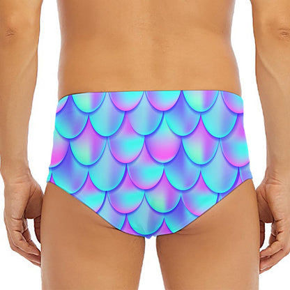 Teal Purple Mermaid Scales Pattern Print Men's Triangle Swim Briefs