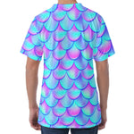 Teal Purple Mermaid Scales Pattern Print Men's Velvet T-Shirt