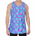 Teal Purple Mermaid Scales Pattern Print Men's Velvet Tank Top