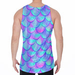 Teal Purple Mermaid Scales Pattern Print Men's Velvet Tank Top