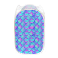 Teal Purple Mermaid Scales Pattern Print Mesh Laundry Hamper