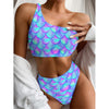 Teal Purple Mermaid Scales Pattern Print One Shoulder Bikini Top