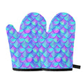 Teal Purple Mermaid Scales Pattern Print Oven Mitts