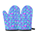Teal Purple Mermaid Scales Pattern Print Oven Mitts