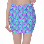 Teal Purple Mermaid Scales Pattern Print Pencil Mini Skirt