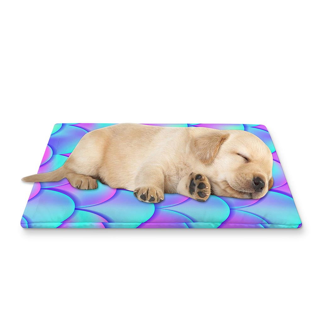 Teal Purple Mermaid Scales Pattern Print Pet Cooling Mat Cover