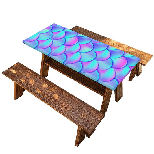 Teal Purple Mermaid Scales Pattern Print Picnic Table Cover