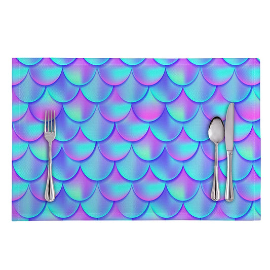 Teal Purple Mermaid Scales Pattern Print Placemat