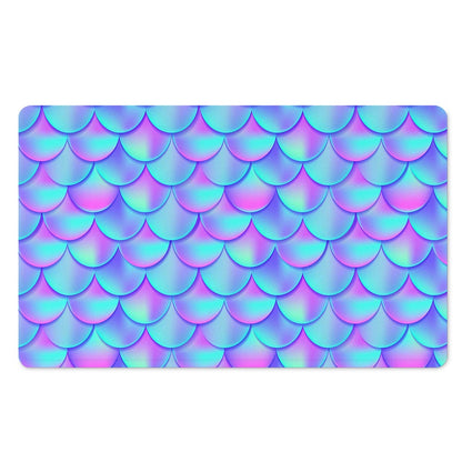 Teal Purple Mermaid Scales Pattern Print Polyester Doormat
