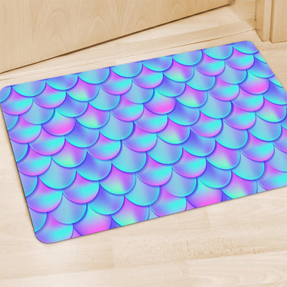 Teal Purple Mermaid Scales Pattern Print Polyester Doormat