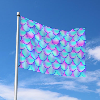 Teal Purple Mermaid Scales Pattern Print Polyester Flag