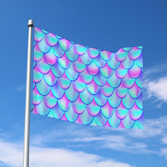 Teal Purple Mermaid Scales Pattern Print Polyester Flag