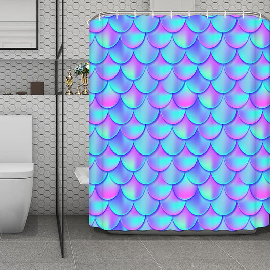 Teal Purple Mermaid Scales Pattern Print Polyester Shower Curtain