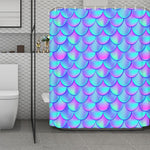 Teal Purple Mermaid Scales Pattern Print Polyester Shower Curtain