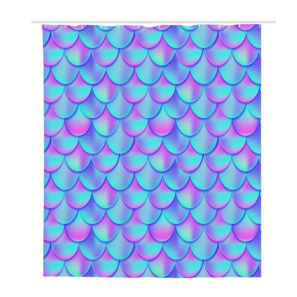 Teal Purple Mermaid Scales Pattern Print Polyester Shower Curtain