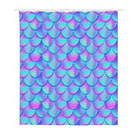 Teal Purple Mermaid Scales Pattern Print Polyester Shower Curtain