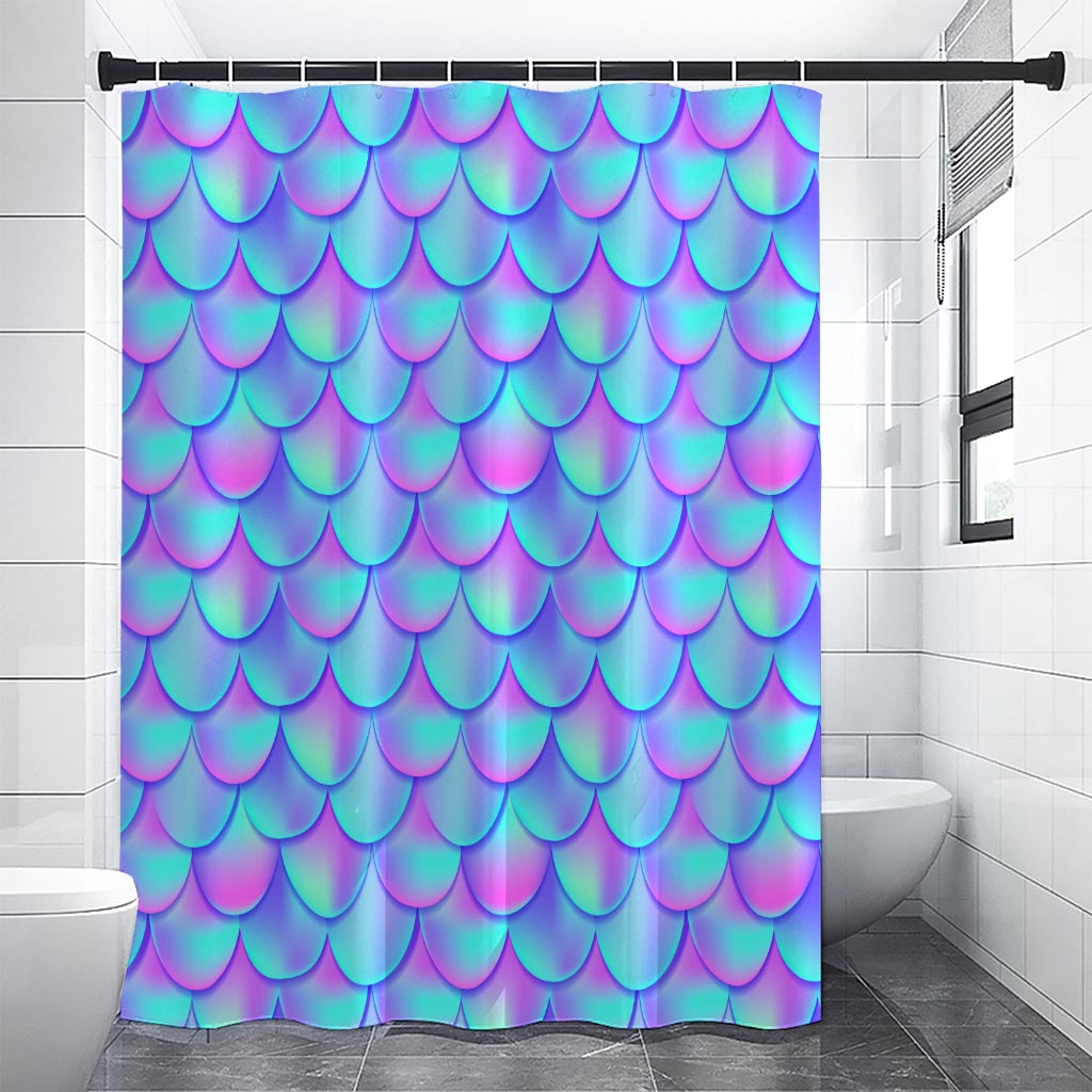 Teal Purple Mermaid Scales Pattern Print Premium Shower Curtain