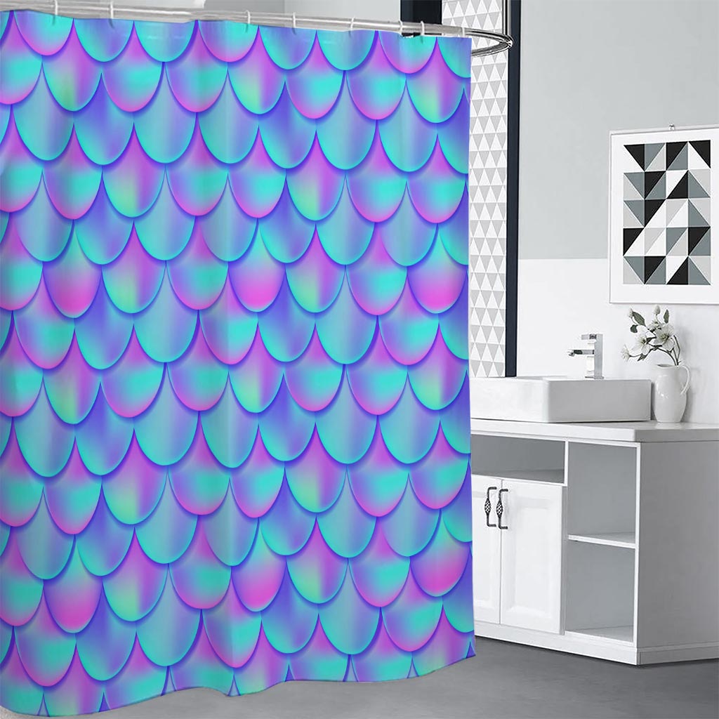 Teal Purple Mermaid Scales Pattern Print Premium Shower Curtain