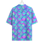 Teal Purple Mermaid Scales Pattern Print Rayon Hawaiian Shirt