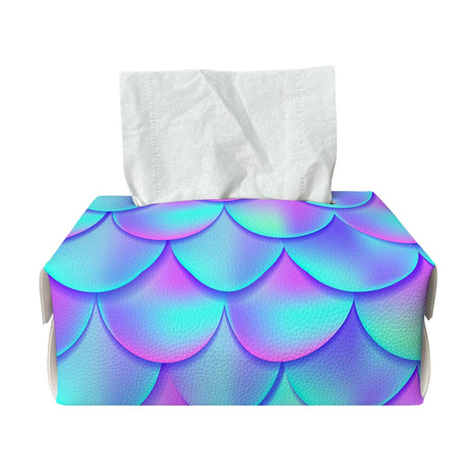 Teal Purple Mermaid Scales Pattern Print Rectangle Tissue Box Cover
