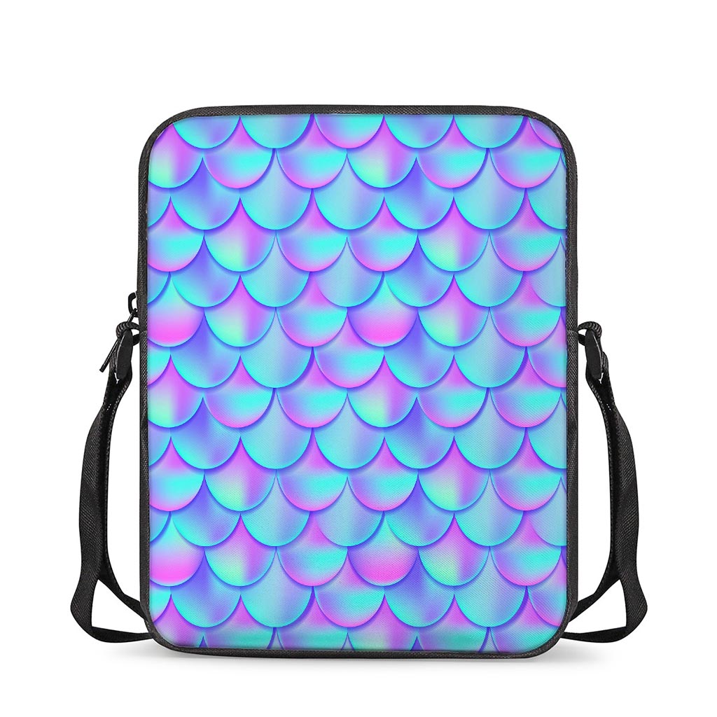 Teal Purple Mermaid Scales Pattern Print Rectangular Crossbody Bag