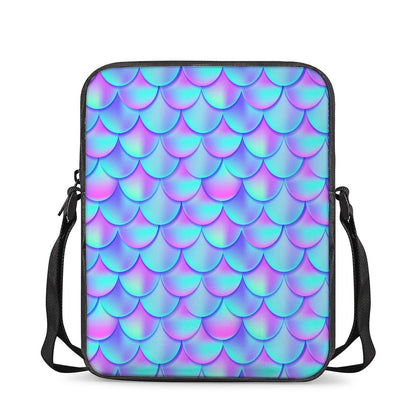 Teal Purple Mermaid Scales Pattern Print Rectangular Crossbody Bag