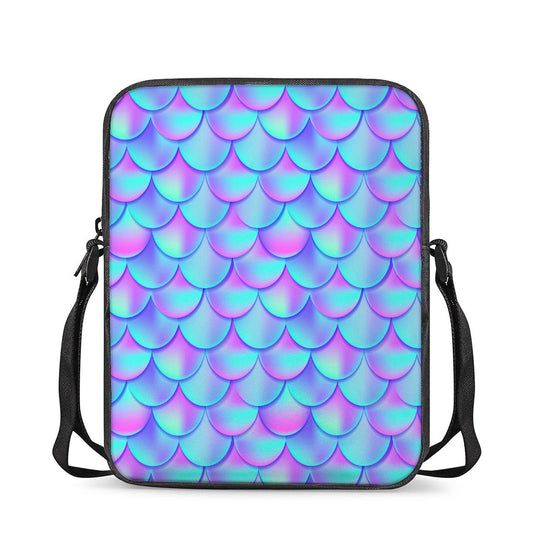 Teal Purple Mermaid Scales Pattern Print Rectangular Crossbody Bag