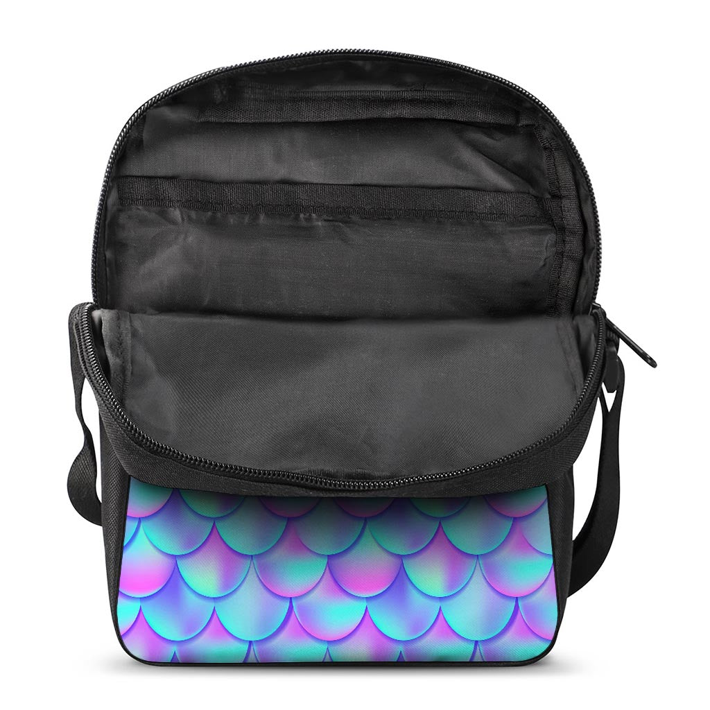 Teal Purple Mermaid Scales Pattern Print Rectangular Crossbody Bag