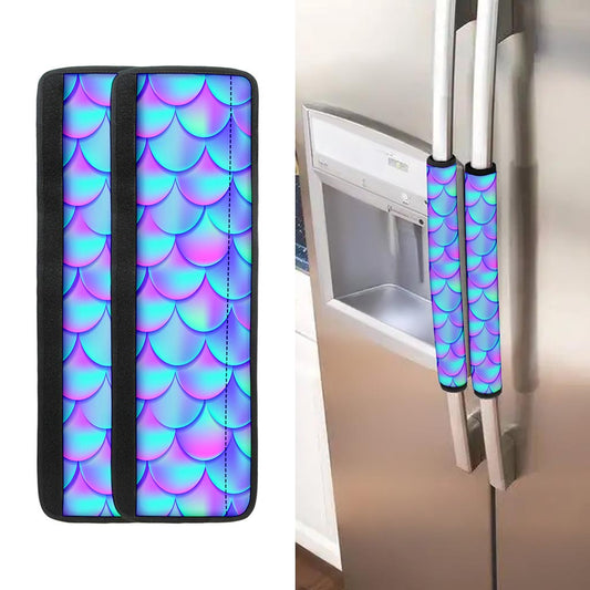 Teal Purple Mermaid Scales Pattern Print Refrigerator Handle Covers
